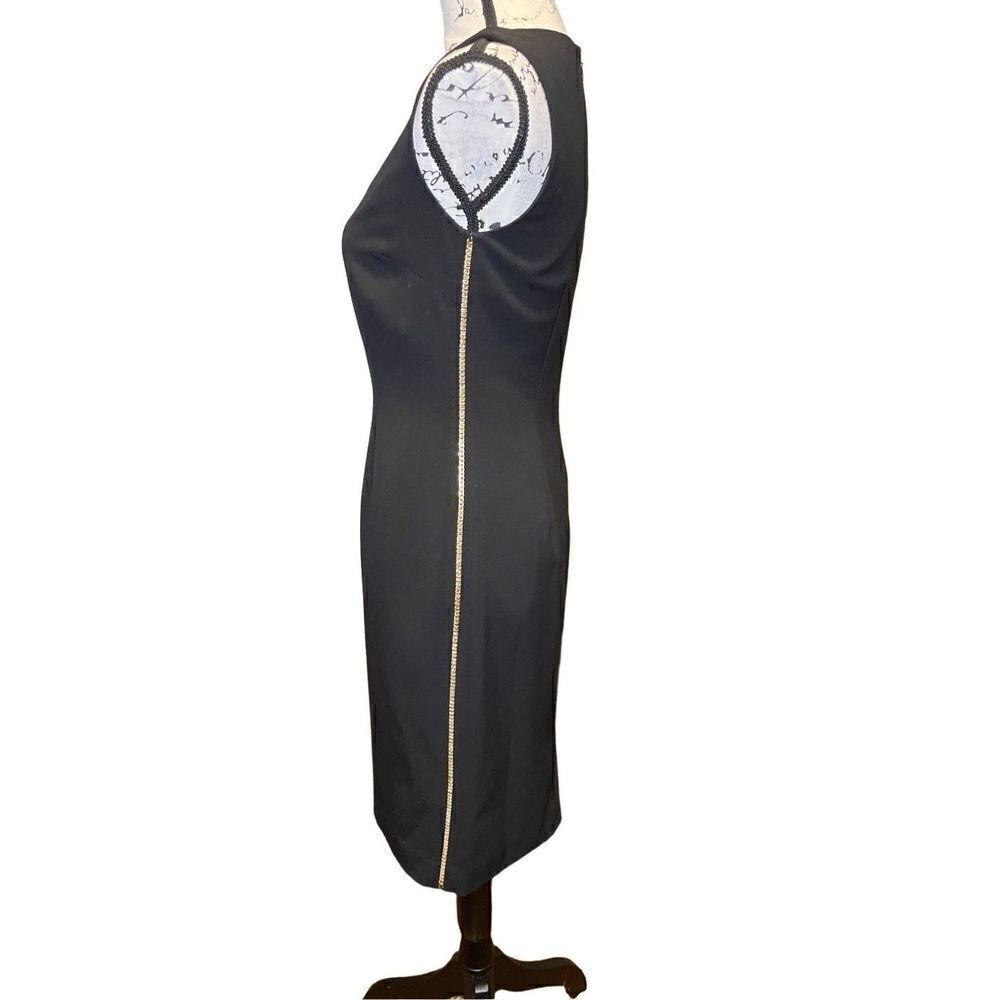 NWT Calvin Klein Black Sleeveless Sheath Dress with gold chain detail, Size 2 - Picture 4 of 6